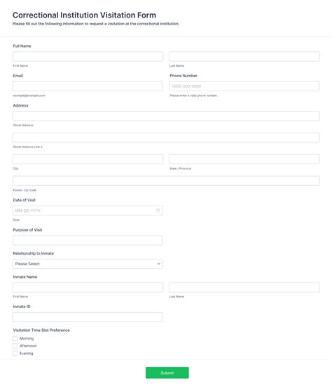 Correctional Institution Visitation Form Template | Jotform