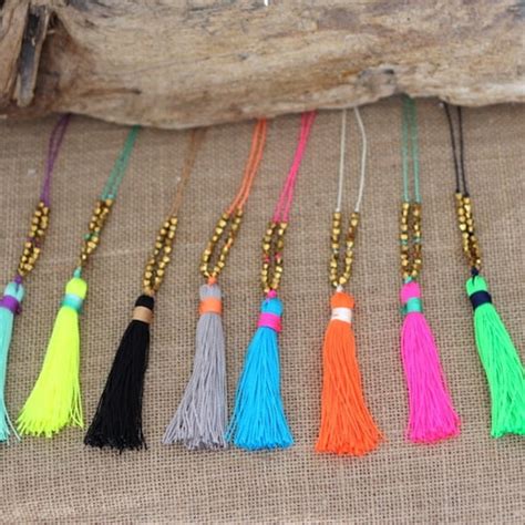 N643 Adjustable Long Tassel Necklace Multi Colored Tassel Etsy