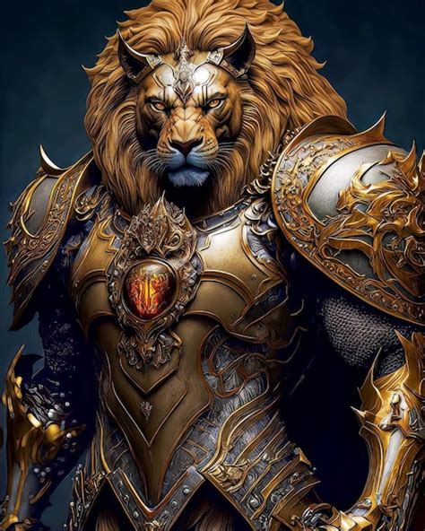 Premium Photo A Lion In A Golden Armor With A Heart On Its Chest