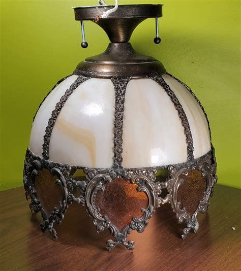 Vintage Tiffany Victorian Style Slag Glass Light Lamp Shade Ceiling