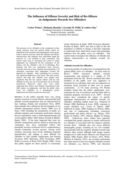 PDF The Influence Of Offence Severity And Risk Of Re Offence On Judgements Towards Sex Offenders