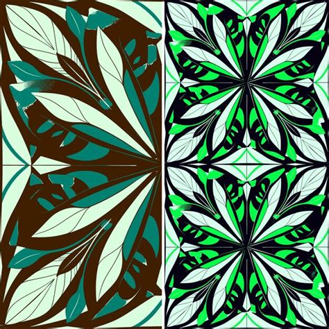 Trois Dessins Différents De Fleurs Et De Feuilles Sur Un Fond Vert Et