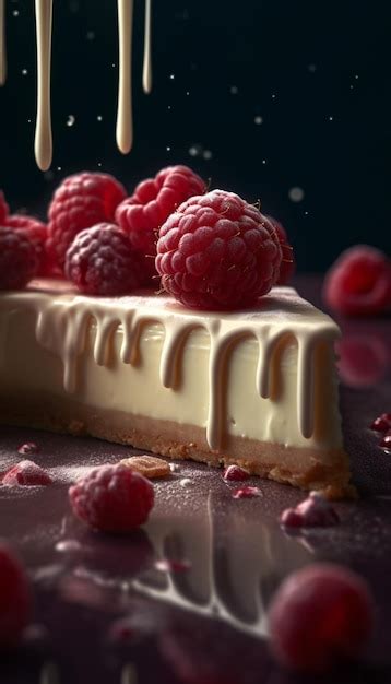 Premium Ai Image A Slice Of Raspberry Cheesecake With Raspberries On Top