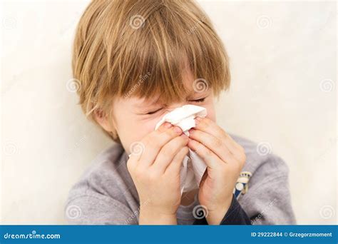 Child Cold Flu Illness Tissue Blowing Runny Nose Stock Photo Image Of