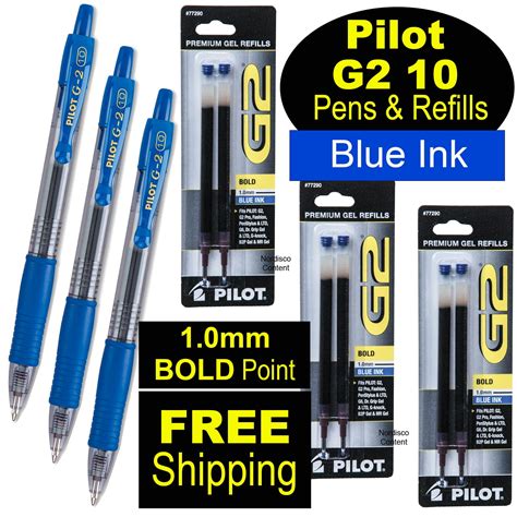 Pilot G2 10 Blue 10mm Bold Point Blue Gel Ink Rollerball Pens