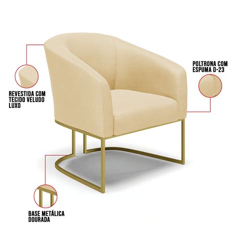 Poltrona Stella Veludo Luxo Base Metálica Industrial Dourado D Rossi