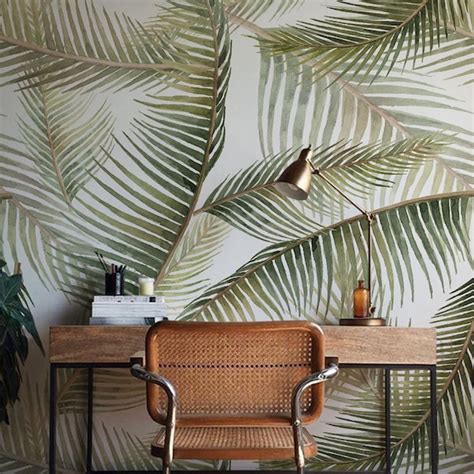 Palm Leaf Wallpaper Etsy Uk