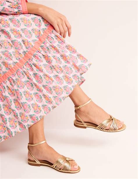 Twist Front Sandal Gold Metallic Leather Boden UK