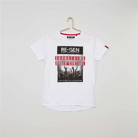 T shirt imprimé éco conçu garçon adolescent blanc Kiabi 7 00