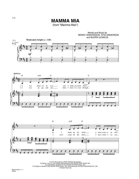 Mamma Mia From Mamma Mia By Abba Sheet Music For Piano And Vocal At