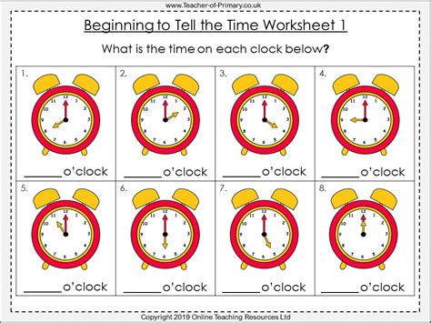 Beginning To Tell The Time Year 1 Teaching Resources