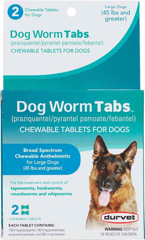 Durvet - Dog Worm Tabs Chewable Tablets - Large Dogs (over 45 lb.) - 2 ...