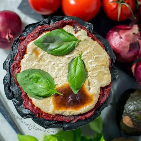 Charcoal Quinoa Pizza With Cashew Cheese Nest And Glow