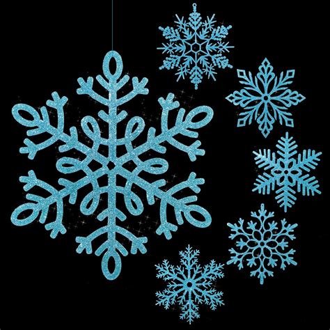 Large Snowflakes Ornaments 12 Glitter Plastic Snowflake