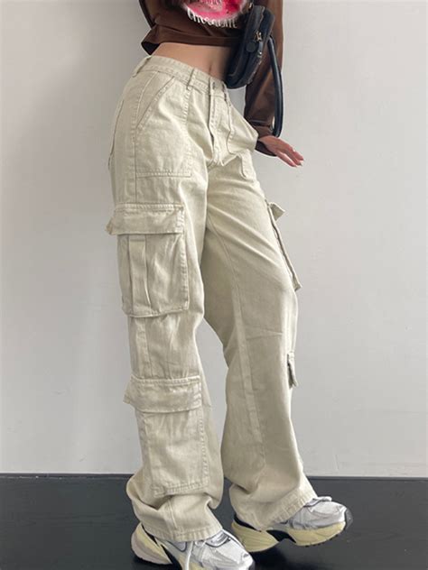 Emmiol Free Shipping 2024 Vintage Multi Pocket Cargo Pants Apricot S In