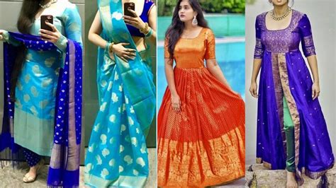 How To Reuse Old Saree Convert Old Silk Saree Into Long Gown Best