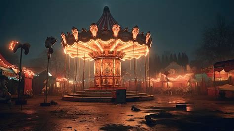 Premium AI Image | Hauntingly beautiful abandoned carnival with vintage rides