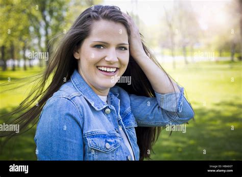 Casual Brunette Outdoors Stock Photo Alamy