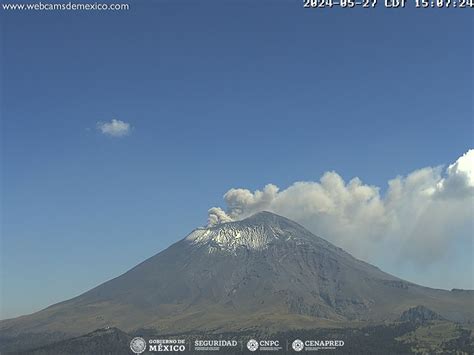 El volcán Popocatépetl emite cuatro exhalaciones y 1 063 minutos de