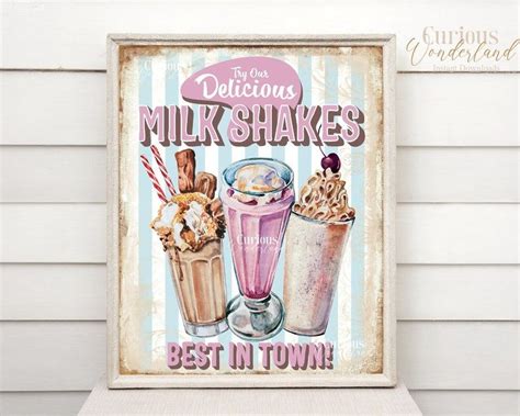 Retro Milkshake Sign Instant Download Printable Sign Etsy Ice Cream Images Diner Sign