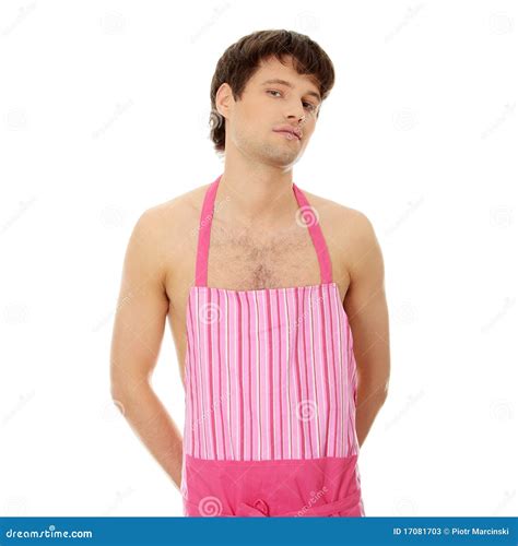 Naked Man Wering Pink Apron Stock Image Image Of Boyfriend Beauty