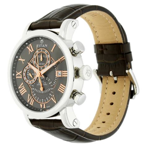 Buy Online Titan Classic Grey Dial Chronograph Leather Strap watch for ...