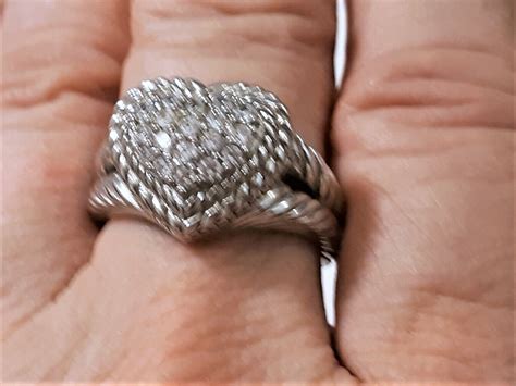 Vtg Judith Ripka Sterling Pave Diamonique Cabled Heart Ring Sz