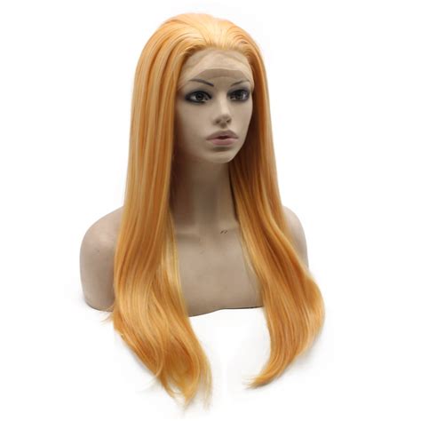 Long Straight Light Orange Lace Front Wig Synthetic