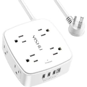 Lukyamzn 5 Ft Power Strip Surge Protector With Flat Plug 8 Outlets