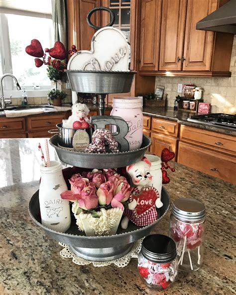 My three tier tray in my kitchen decorated for Valentine's Day ...