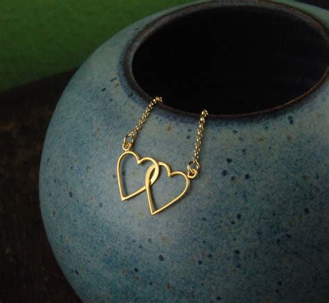 Connected Hearts Necklace In Sterling Silver Or Gold Etsy