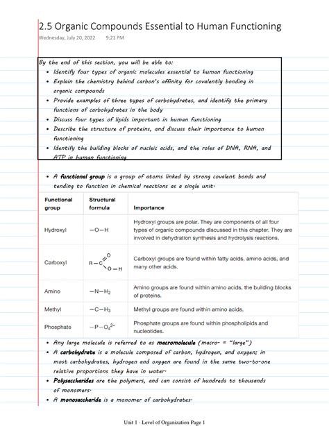 2 5 Organic Compounds Essential To Human Functioning By The End Of