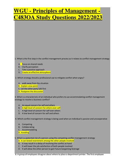 SOLUTION WGU Principles Of Management C483OA Study Questions 2022