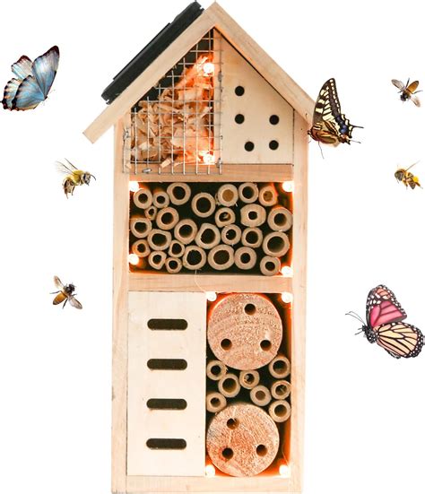 Antiai Wooden Multi Insect Bee Butterfly House With Light