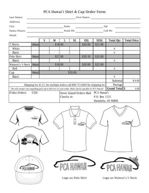 Fillable Online Hi Pca PCA Hawai I Shirt Cap Order Form Hi Pca Fax