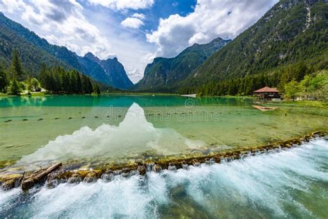 Lake Dobbiaco Toblacher See Lago Di Dobbiaco In Dolomite Alps South