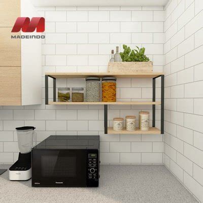 Jual Rak Dapur Serbaguna Tempel Dinding Minimalis Susun Kayu Besi