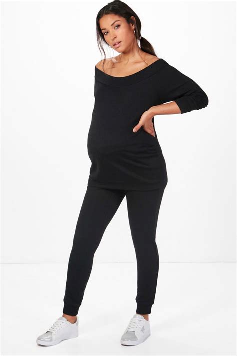 Womens Maternity Bardot Top And Loungewear Set Boohoo Uk