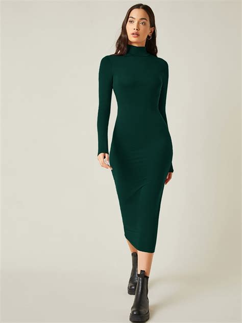 Shein Basics High Neck Solid Bodycon Dress