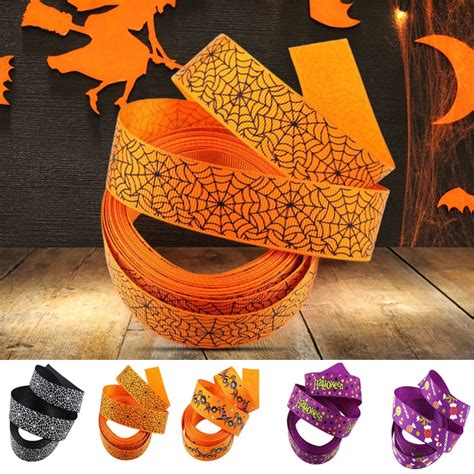 Cheers Us Halloween Wired Edge Ribbons Bat Spider Web Printed Ribbon