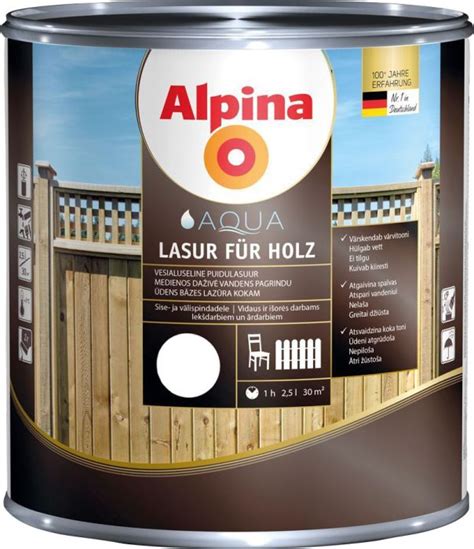 Puidulasuur Alpina Aqua Lasur Für Holz 2 5 l värvitu