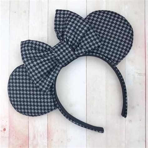 Black And Gray Houndstooth Plaid Mouse Ears With Bow Headband Etsy