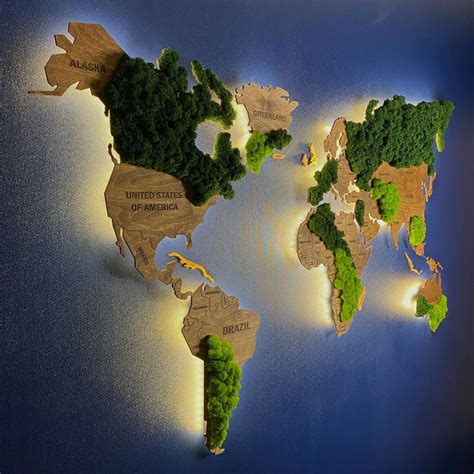 Moss Wooden World Map Preserved Moss Travel World Map By Led Map