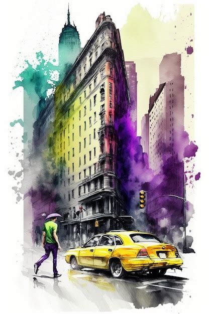 Premium Photo A Watercolor Painting Of A Yellow Taxi In New York City