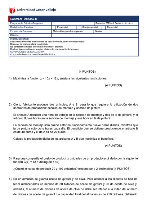 Examen Parcial II 2023 EXAMEN PARCIAL II Programa De Estudios