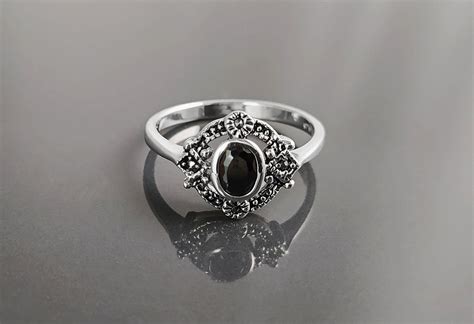 Bague Pierre Noire Bague Argent Avec Zirconia Noir Ovale Etsy