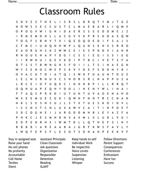 Classroom Rules Word Search Wordmint