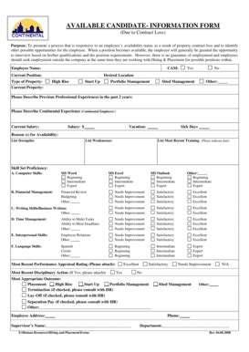 Fillable Online 69 25 48 AVAILABLE CANDIDATE INFORMATION FORM 69 25