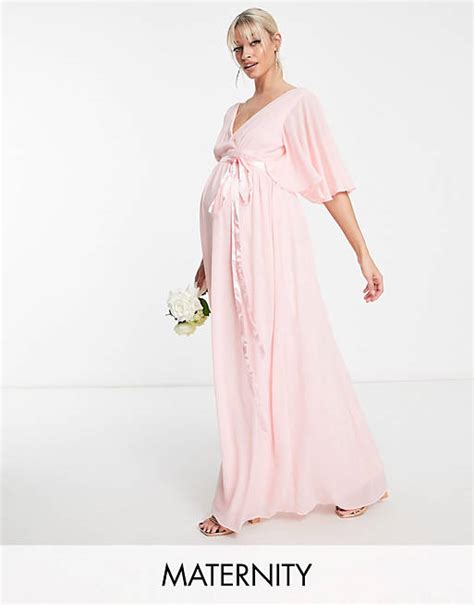 Tfnc Maternity Bridesmaid Kimono Sleeve Pleated Maxi Dress With Angel