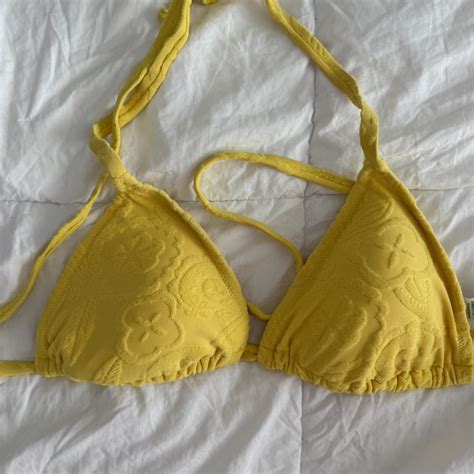 Aerie Yellow Terry Cloth Printed Bikini Size Depop